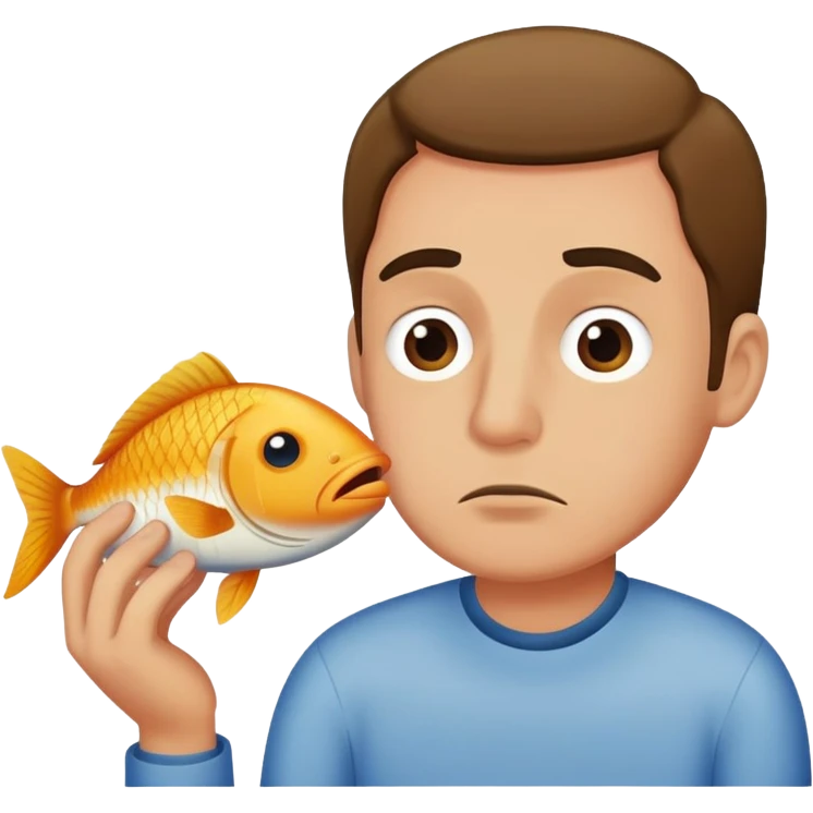 man smelling fish with a frown emoji