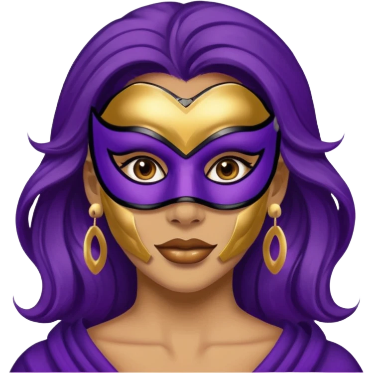 mask wearing woman robber purple with big earrings emoji