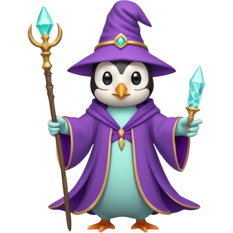Flying wizard penguin with handsome squidward face emoji