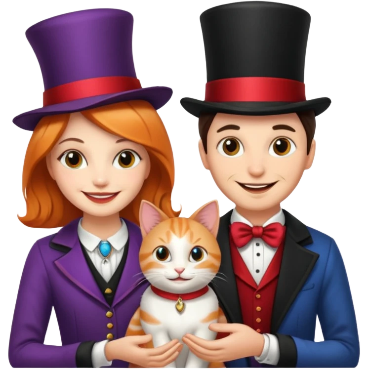 magician couple and their pet cat emoji