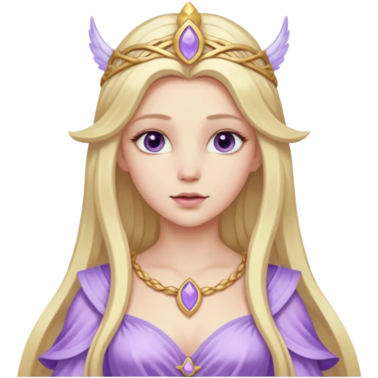 Freya, Goddess of Love from Gods and Goddesses with long blonde hair, lilac outfit emoji