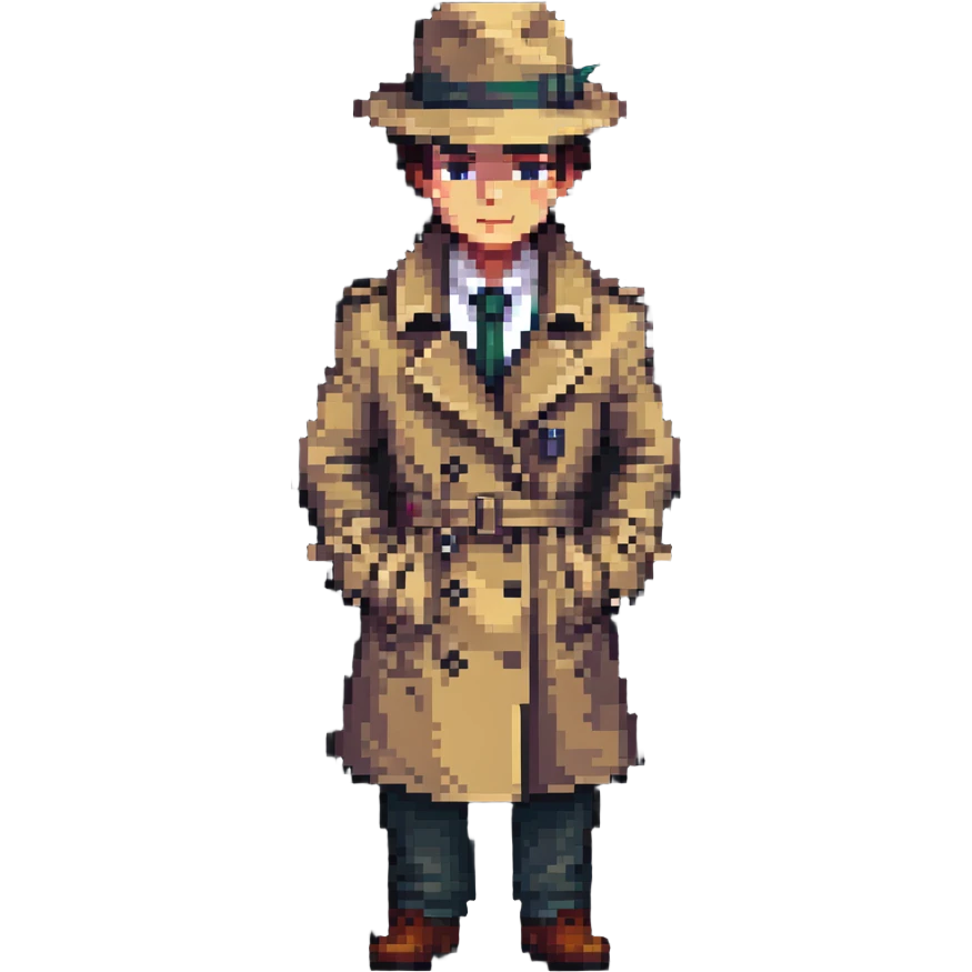 Штирлиц as a pixel art character, retro spy theme emoji