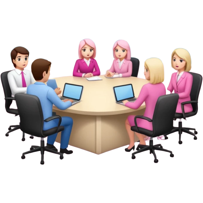people in pink SPAM office setting having a SPAMGAGE meeting landscape  emoji