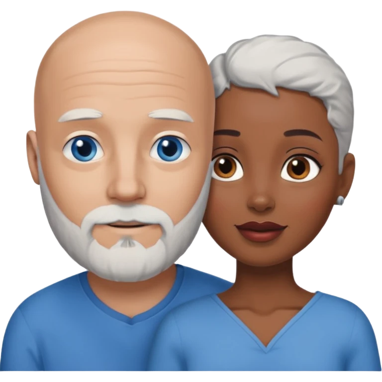 Talk bald white man with a white beard and blue eyes lovingly holding a black woman with brown eyes and grey hair emoji