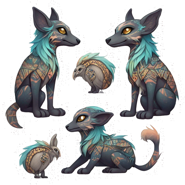 cute Kawaii edgy ethereal shy epic tribal fantasy animal fursona Fionbri creature by griffsnuff & LiLaiRa & Falvie with exotic colors with intricate patterns full body emoji