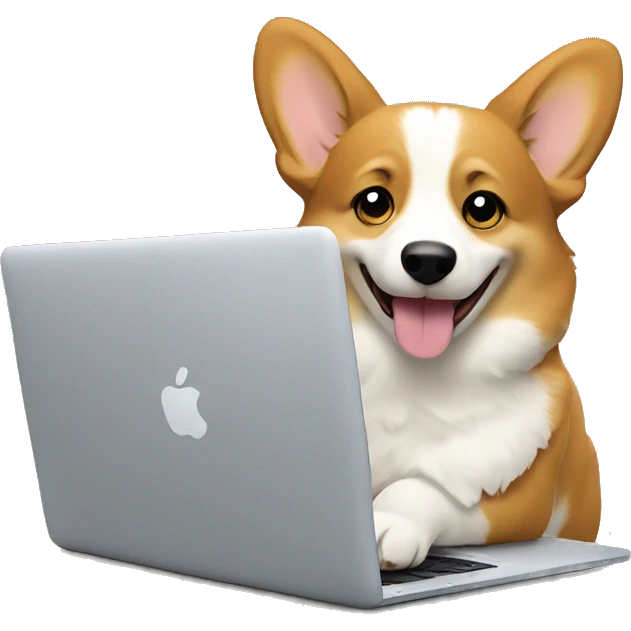 corgi working on a macbook happily emoji