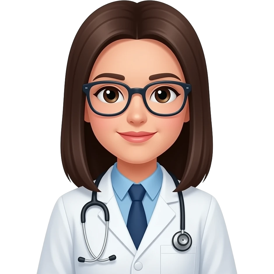 girl with dark and straight brown haris doctor and wear glasses emoji