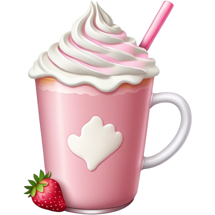 Pink latte with whip cream and strawberries  emoji