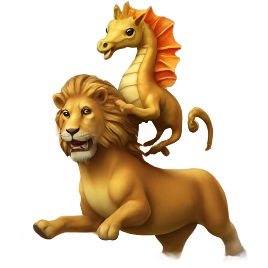 seahorse riding a lion over a volcano  emoji