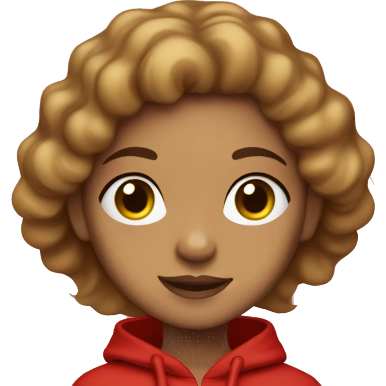 Light skin girl with brown flowy hair in red hoodie emoji