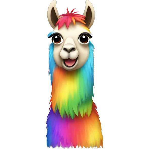 flashing rainbow llama, with head going in cir emoji