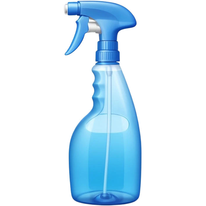 medium-sized spray bottle with curved trigger nozzle and ergonomic grip, bright translucent green or blue tones, multipurpose cleaner for kitchen or home use, no label, no extras, soft lighting, subtle shadows, emoji scale emoji