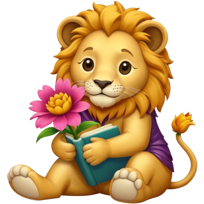 Lion hug + flower + book emoji
