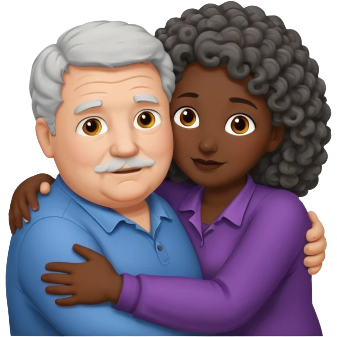  Old White  fat man no hiar hugging dack skin curly hair woman emoji