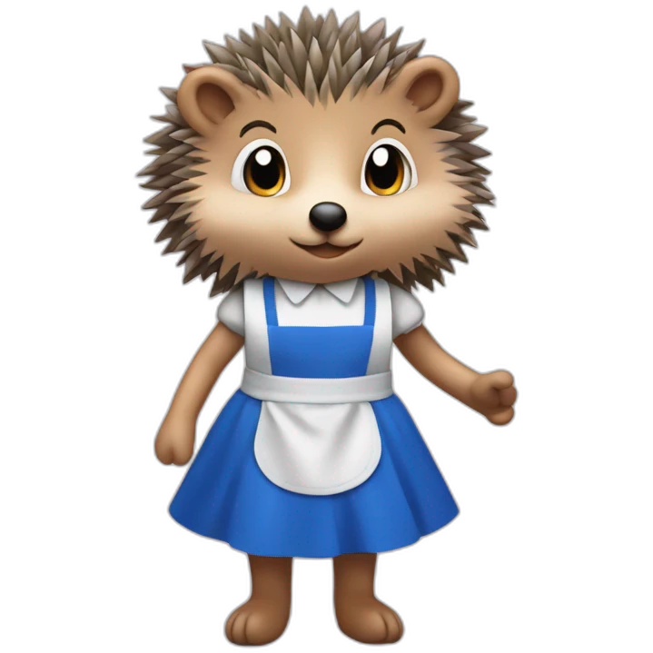 Hedgehog wearing a blue maid dress with a black bow and apron emoji