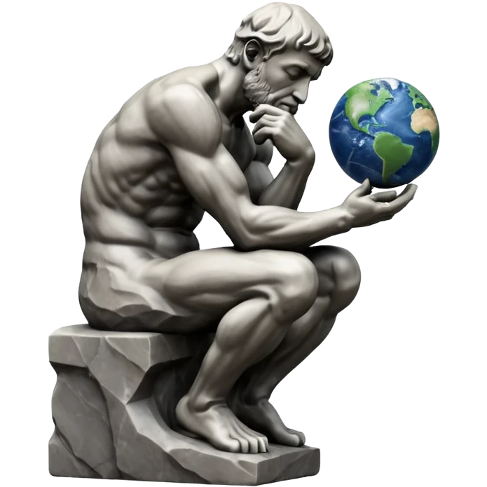 rodins sculpture the thinker but with a planet earth in its hand emoji