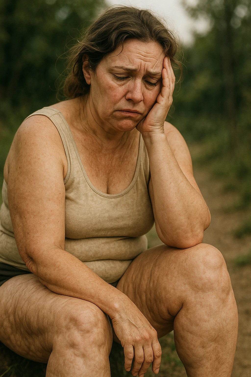 dONNA CON tanta cellulite disperata e stanca della sua condizione emoji