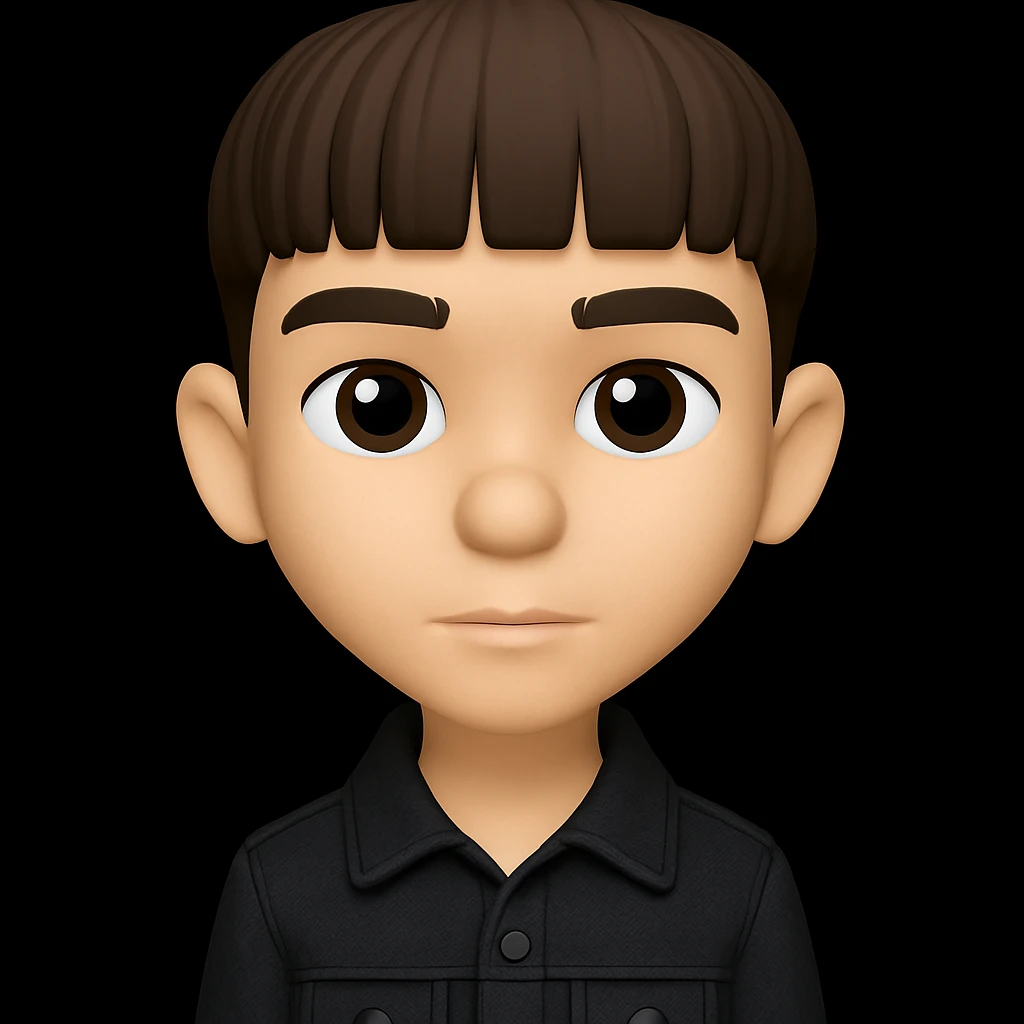 Edit the image to change the boy's outfit to a black denim jacket and make the boy slimmer. Keep the 3D emoji style and all other details the same, preserving the microsoft style 3d fluent emoji look. emoji