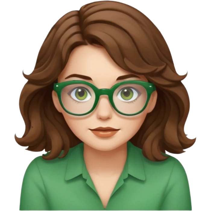 brown wavy hair and green square glasses white woman crouching emoji