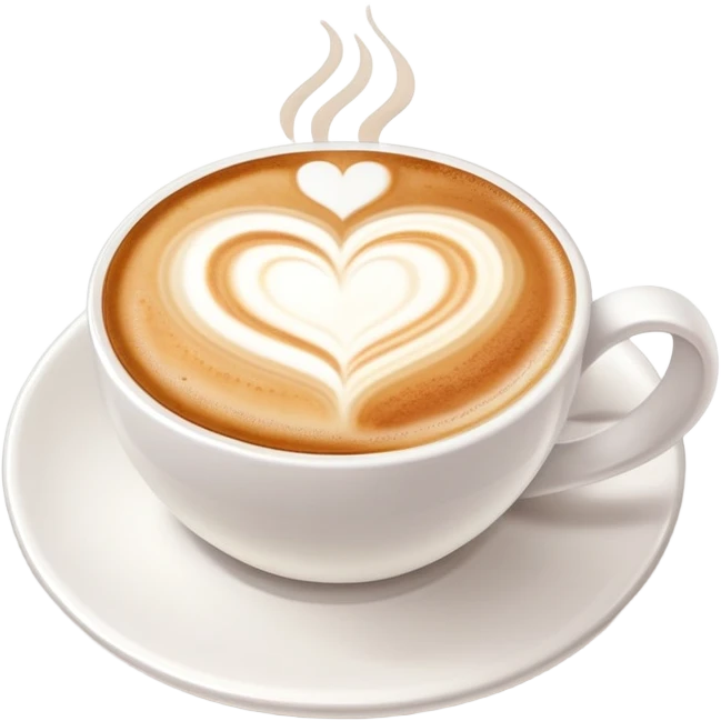 cappuccino coffee in white cup with heart latte art and foam emoji