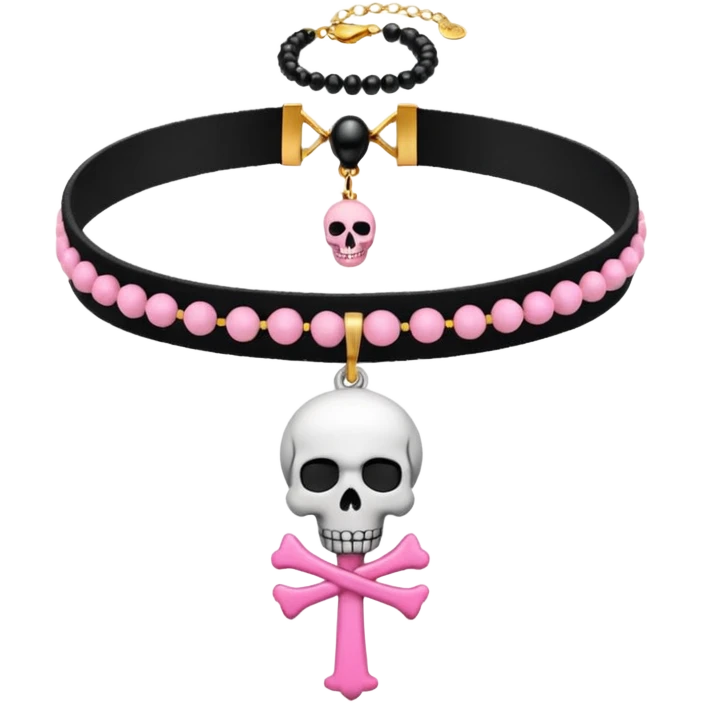 Black beaded choker with skull and pink ankh emoji