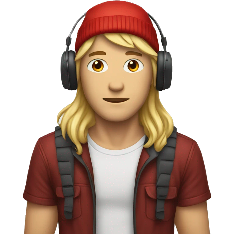 blonde guy with red beanie and headphones on emoji