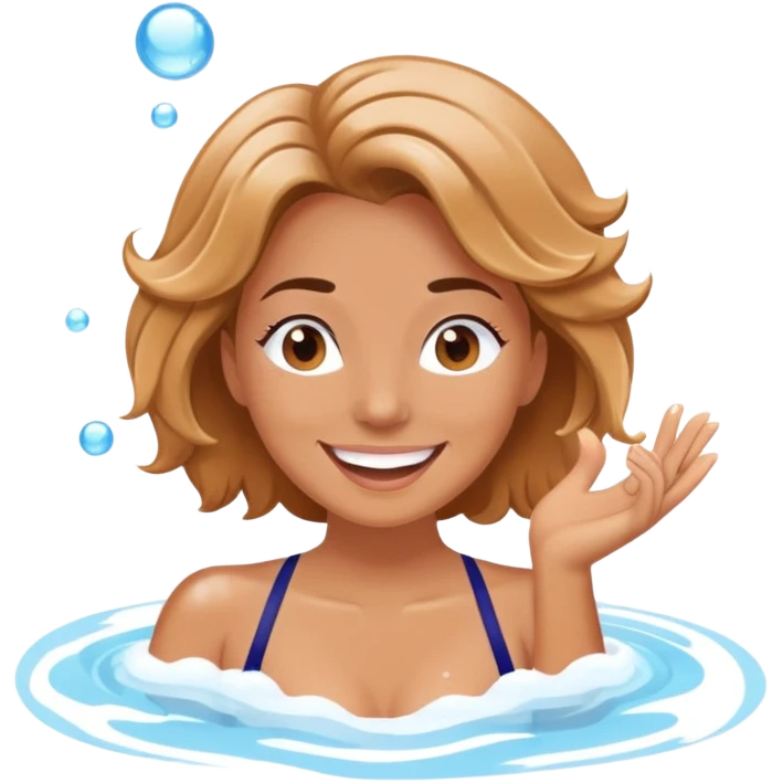 Happy woman enjoying hot tub with bubbles emoji