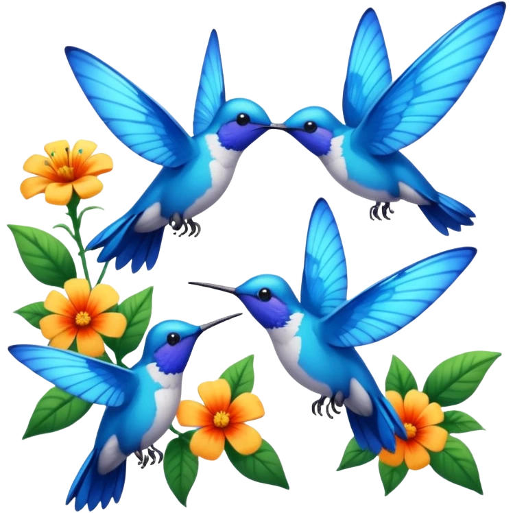 Blue butterflies,  humming birds, flowers emoji
