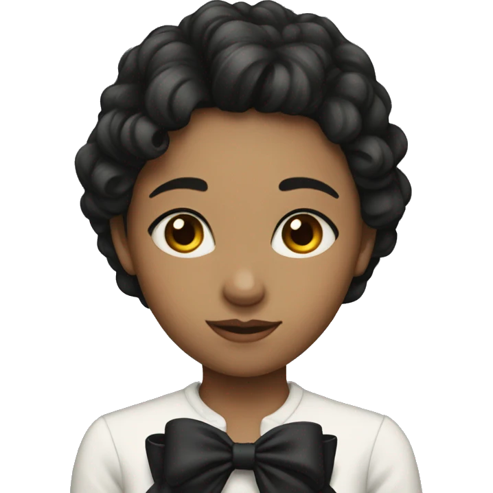 Girl with short black hear wearing black bow emoji