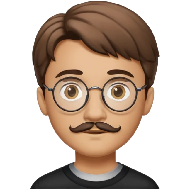 Boy with light skin, brown hair and a brown moustache and Harry Potter glasses  emoji