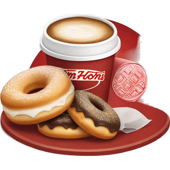 “Tim Hortons store with a red and white color scheme, featuring the classic Tim Hortons logo, a warm and welcoming design that represents a popular coffee and donut shop.” emoji