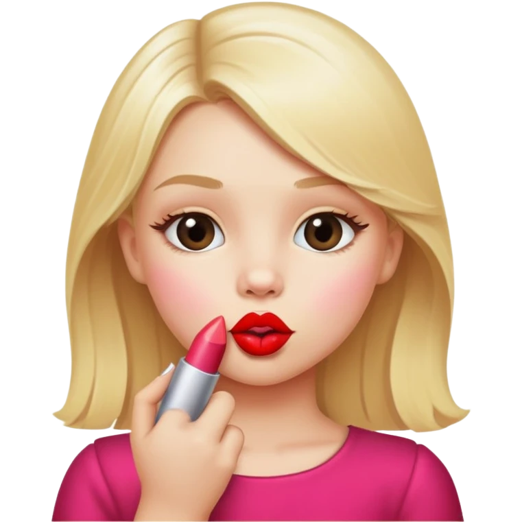 blonde girl child holding lipstick making a kiss emoji