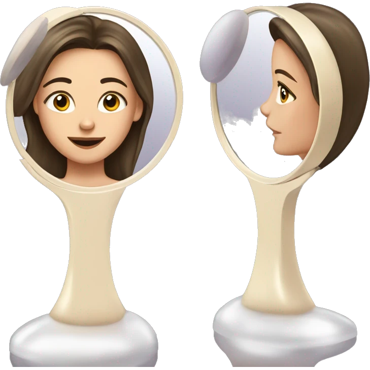 beautiful fancy brunette white girl looking at herself in vanity mirror  emoji
