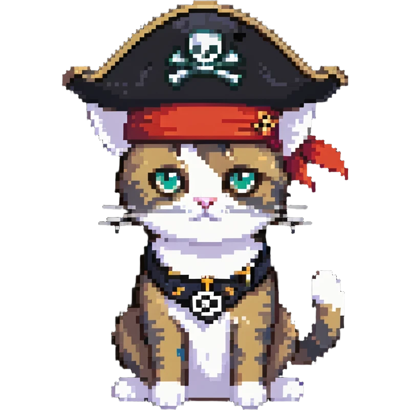 cat as pirate with pirate hat and eye patch emoji