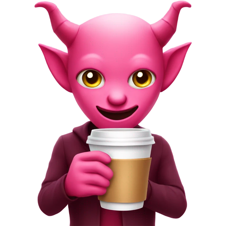 Cute pink devil holding coffee emoji
