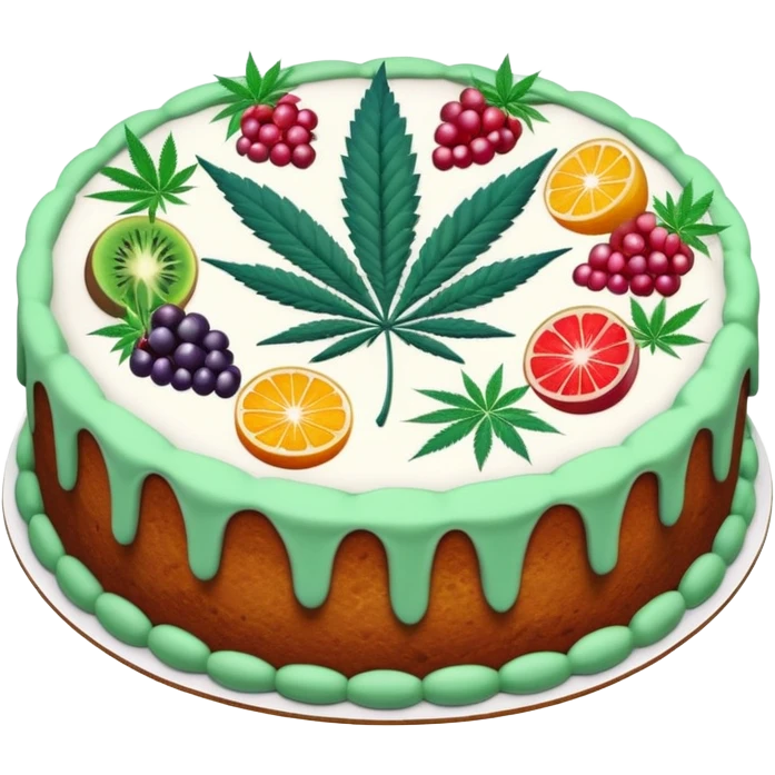 colorful frosted fruit cake with cannabis leaf emoji