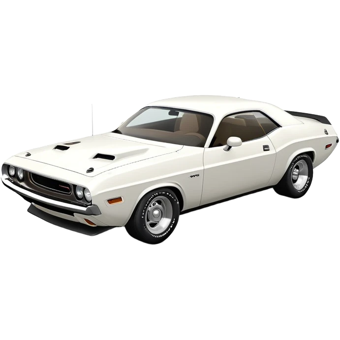 Solid white 1971 Dodge Challenger, three-quarter view, all white exterior, no decorations, clean minimalist design, iconic muscle car shape, iOS emoji style emoji