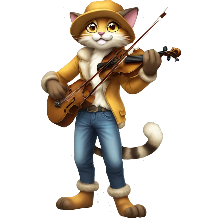 Anthro Fur-Sona shiny sparkle feline-Fakémon with a fiddler-hat-cap Full Body emoji