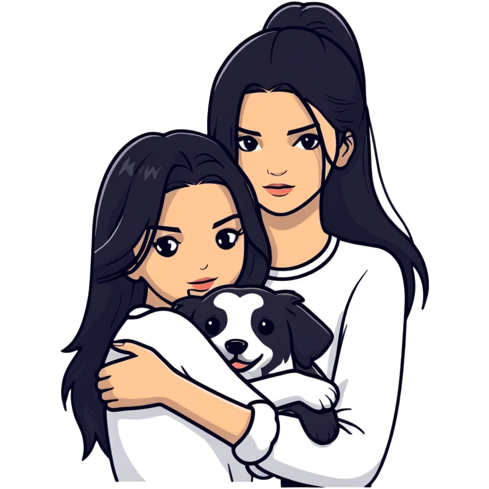 Kendall Jenner with long black hair holding a black Cane Corso dog emoji
