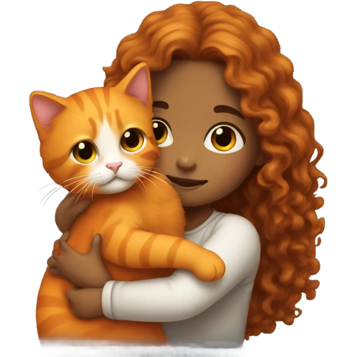 A girl with a long curly hair holding an orange cat emoji