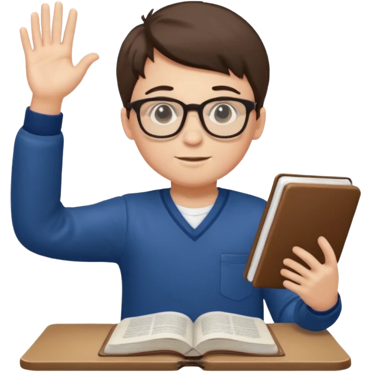 boy focused on studying raising his hand  full body
 emoji