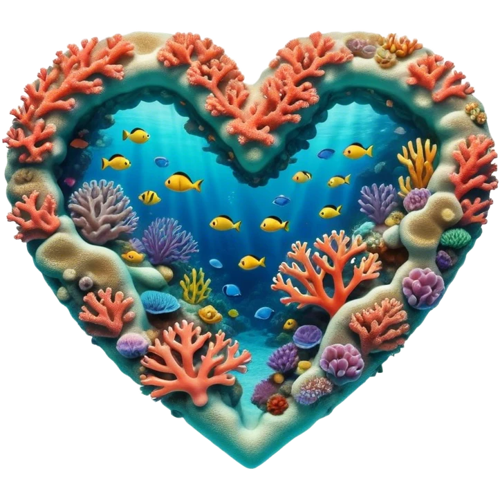 Cinematic Realistic Heart Reef Landscape Emoji, depicted with a naturally heart‚Äêshaped coral formation in vibrant marine hues, rendered with detailed underwater textures and luminous lighting. emoji