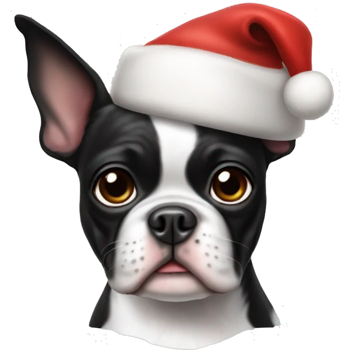 Boston terrier wearing a Santa hat emoji