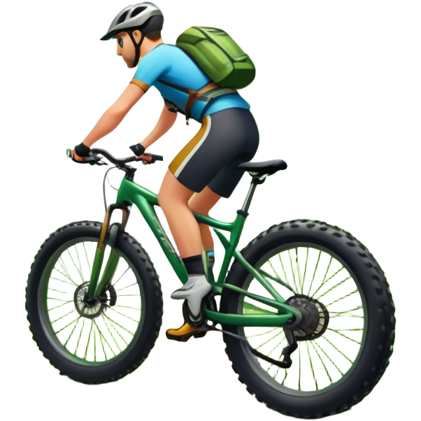 An icon showing a mountain bike with thick tires on a forest trail, surrounded by trees and natural terrain. The background features a lush green forest with sunlight filtering through the branches, and a winding path ahead. Transparent background highlights the  adventure of mountain biking. emoji