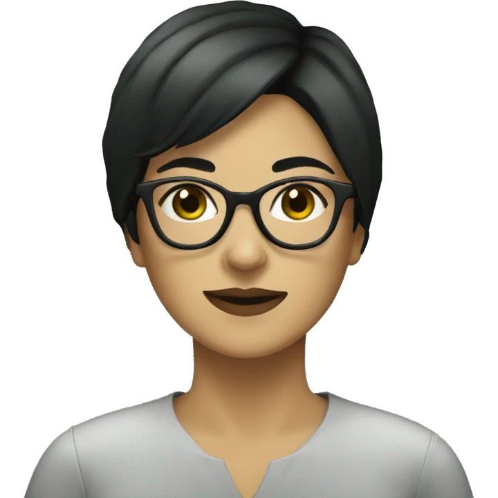 woman with grey glasses and short black hair sitting with seaweed emoji
