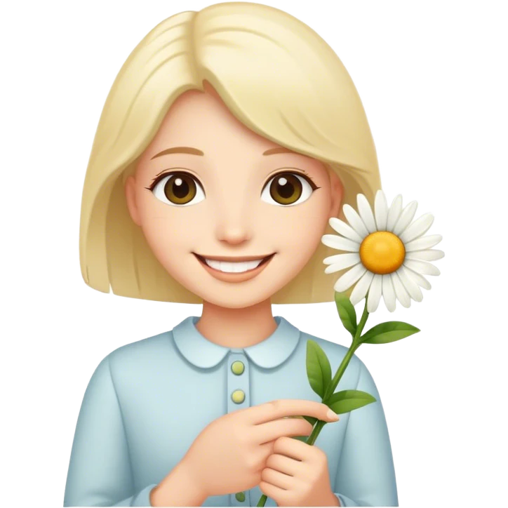 Cute smile holding a flower daisy emoji