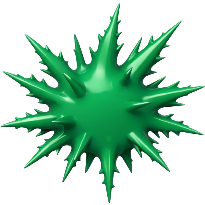 A glossy green paint splash with irregular spiky edges on a transparent background. emoji