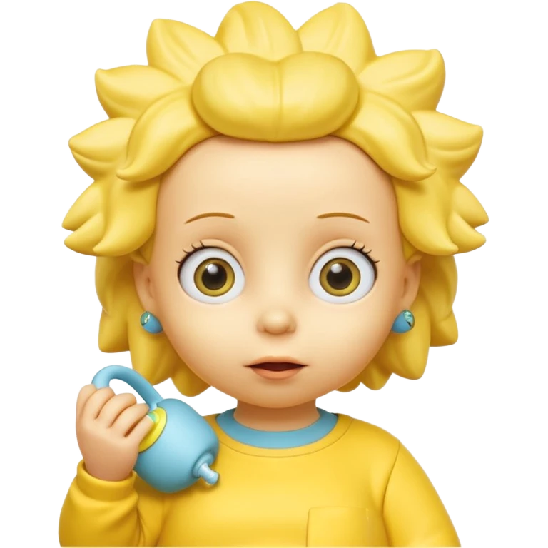 A 3D cartoon baby character yellow skin, styled like Maggie Simpson, with pacifier, yellow onesie, big eyes, smooth shading, Memoji-style rendering, consistent with other yellow Simpsons characters. emoji
