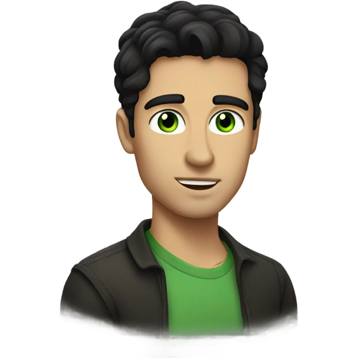 A handsome man with black hair like michele morrone, green ehes emoji