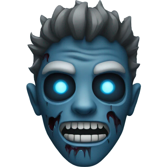 Dark black gray silver maroon zombie face blue flames blue glow emoji